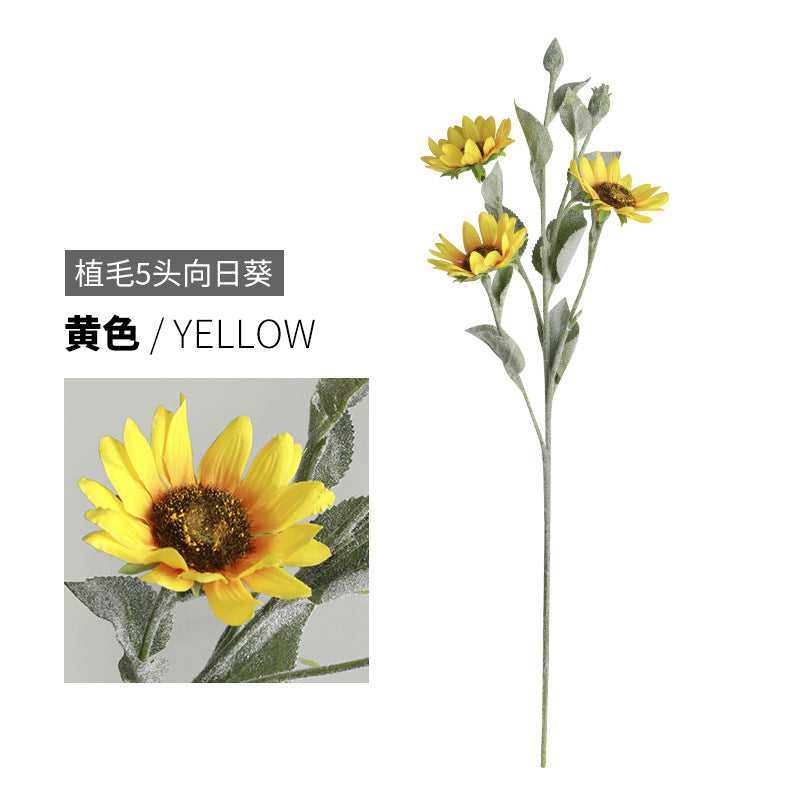 Charming Korean-Style Faux Yellow Sunflower Bouquet – Perfect for Brightening Up Your Living Room and Home Décor, Featuring Five Realistic Sunflower Blooms