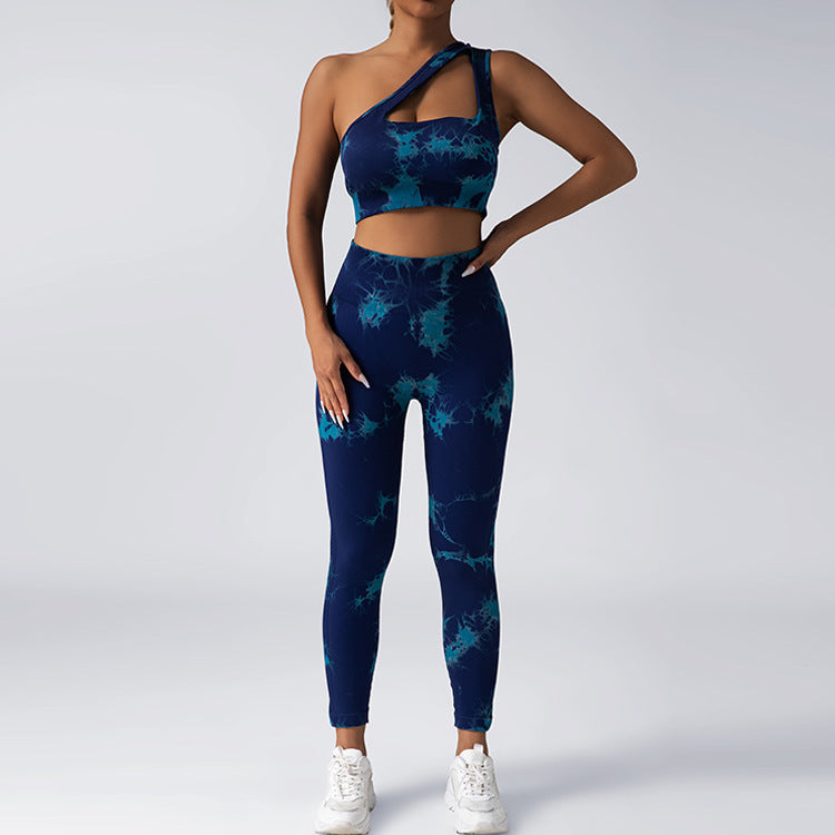 Seamless Tie Dye Yoga Set for Women High Waist Butt Lifting Stretchy Sportswear with Built In Padding for Running and Fitness