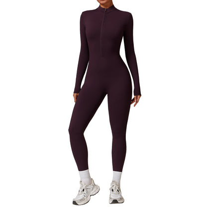 Zippered Thermal Fleece Yoga Jumpsuit for Outdoor Activities Warm and Bodysuit for Running and Fitness