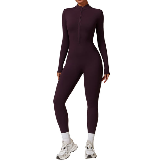 High Performance Zip Up Fleece Lined Yoga Jumpsuit for Outdoor Warmth for Running and Fitness Model 8445