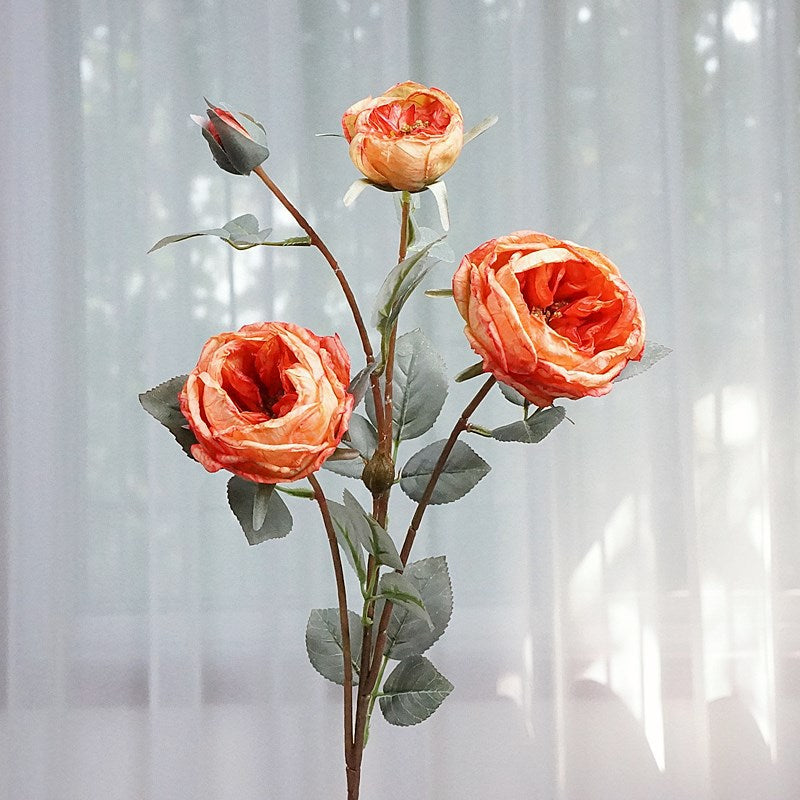 Realistic Faux Rose Single Stem with Burnt Edges – Perfect for Rustic Wedding Décor and Home Styling