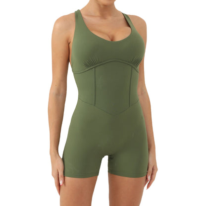 Cross Back Sleeveless Yoga Jumpsuit with Open Back V Shaped Cutout Design for Maximum Comfort and Flexibility