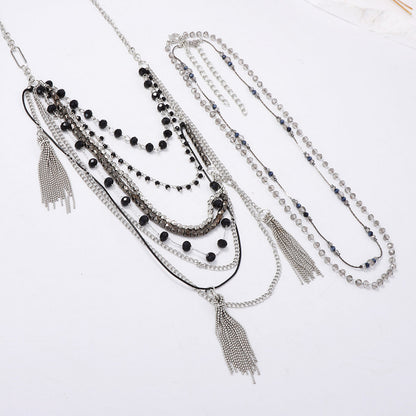 Chic and Luxurious Multi-Strand Tassel Pendant Necklace for Women - Layered Sweater Chain with Exaggerated Design for Effortless Style
