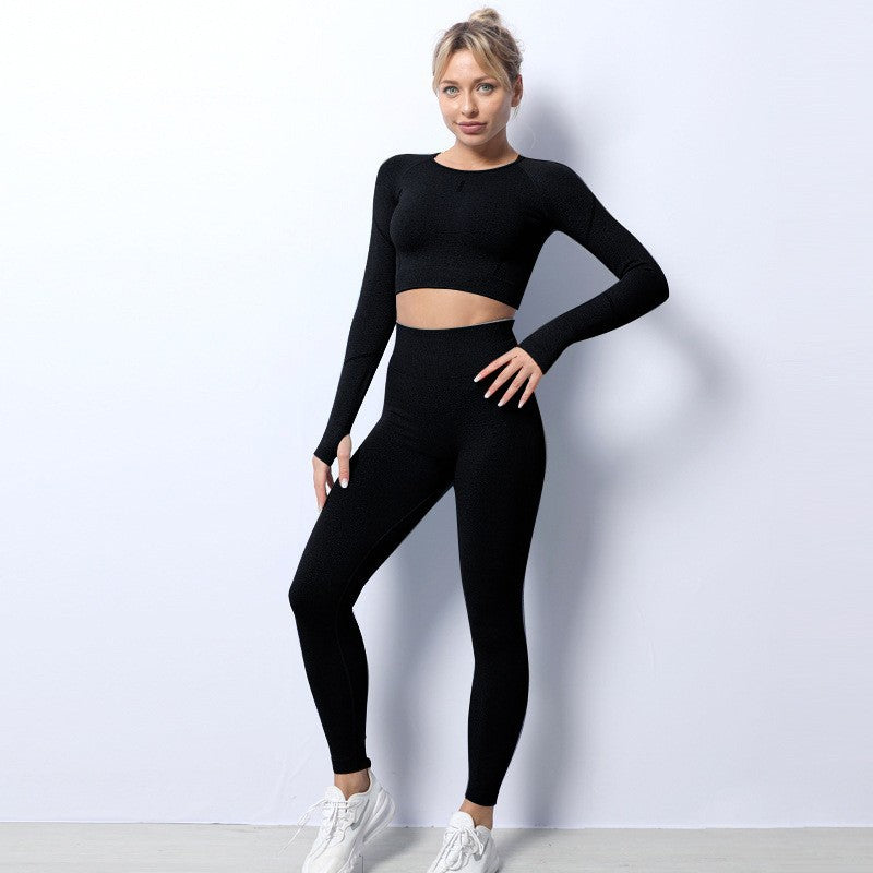 Quick Dry Seamless Women's Long Sleeve Yoga Set High Waisted Fitness Leggings Sports Top for Comfort and Flexibility