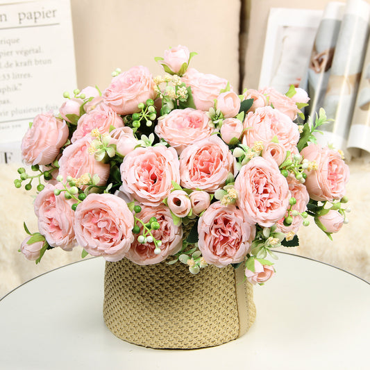 Vibrant Spring-Inspired Faux Peony and Rose Décor – Elegant Artificial Floral Arrangements for Home Décor, Wedding Centerpieces, and Charming Table Settings