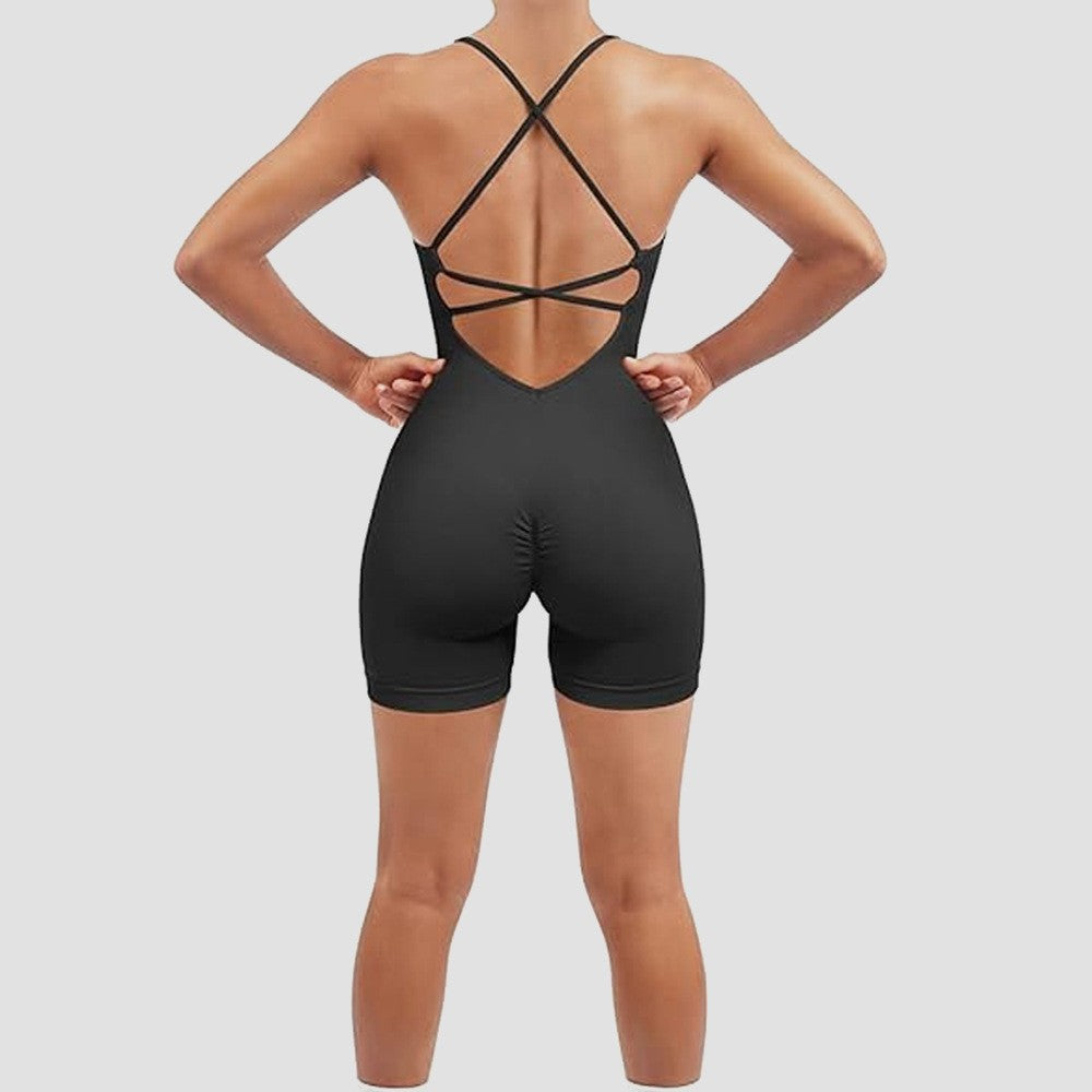 Seamless Peach Butt One Piece Workout Outfit Quick Dry Ribbed Fitness Bodysuit with Beautiful Back Design for Yoga and Activewear