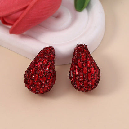 Trendy Droplet Gradient Colored Glass Ear Studs with Full Sparkling Crystals - Chic, Versatile, and Elegant Jewelry for Every Occasion