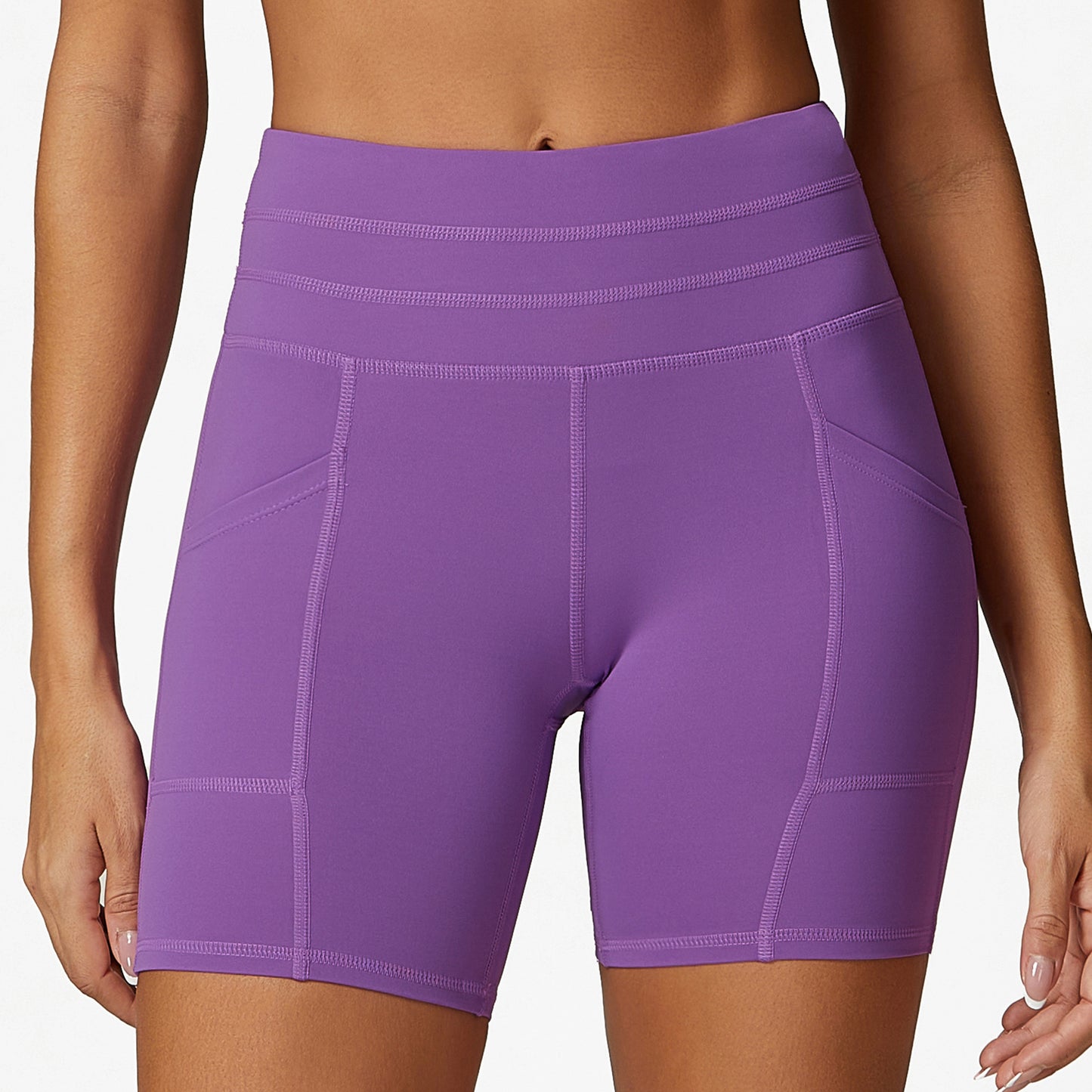 High Waisted Yoga Shorts for Women with Double Pockets for Running Fitness and Outdoor Workouts