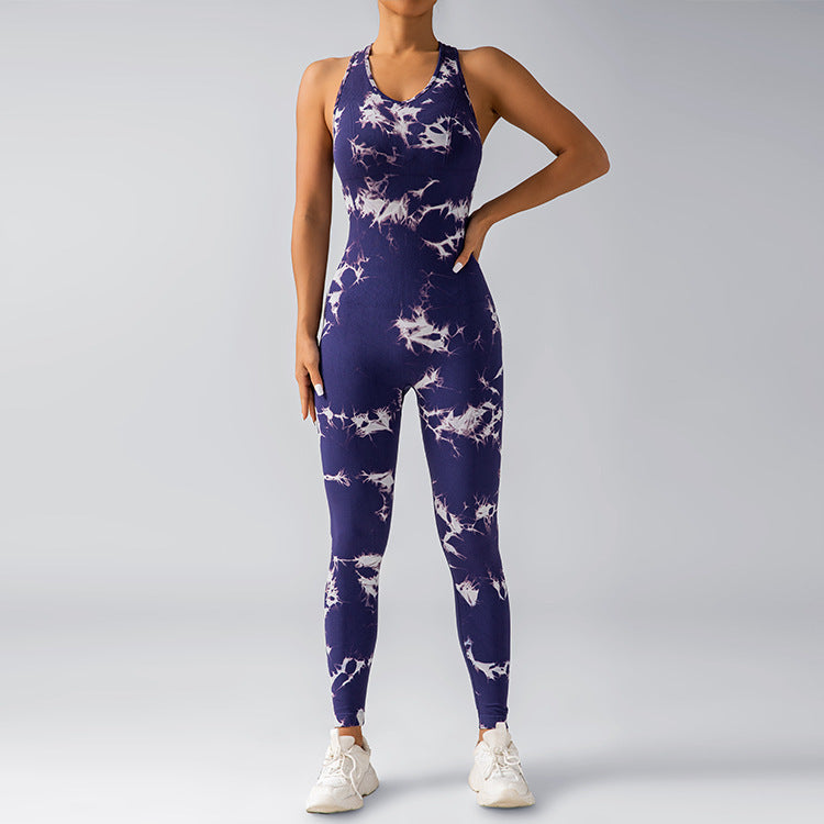 Tie Dye Jumpsuit with Cross Back Bras for Women Yoga Outdoor Sports Cycling and Fitness Outfit