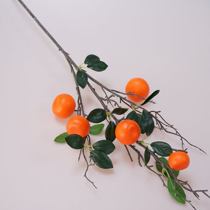 Realistic Pomegranate and Persimmon Decorative Fruit Arrangement with Artificial Citrus Flowers – Perfect for Living Room, Dining Table, and Entryway Decor