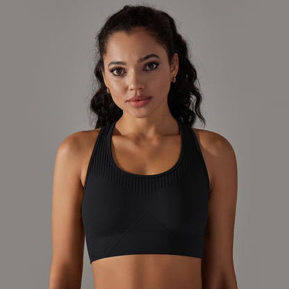 Seamless Jacquard Knit Yoga Top with Racerback Women's Breathable Shockproof Sports Bra for Fitness Comfort