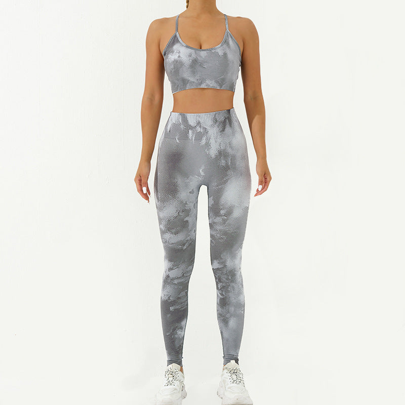 Camouflage Print Seamless Yoga Suit Set for Women Quick Dry High Waisted Running Fitness Leggings for Comfort and Performance