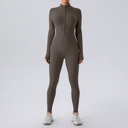 Seamless Long Sleeve Zipper Yoga Jumpsuit Body Shaping High Waisted Leggings with a and Comfortable Fit for All Day Active Wear