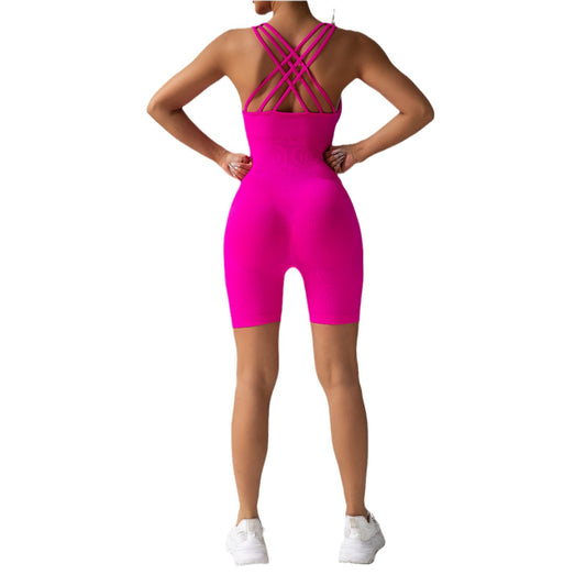 Seamless Cross Back Bodysuit with Removable Cups Yoga Outfit for Gym Workouts and Fitness Activities