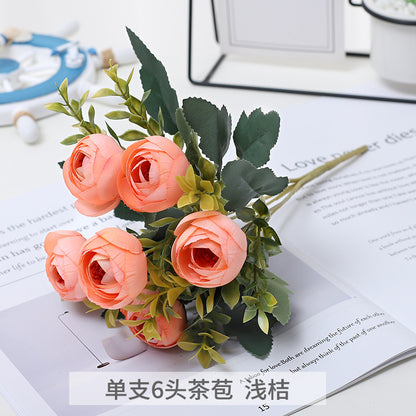 Realistic 6-Head Tea Bud Rose Artificial Flowers for Stunning Home Decor, Wedding Decorations, Photography Props, and Floral Arrangements