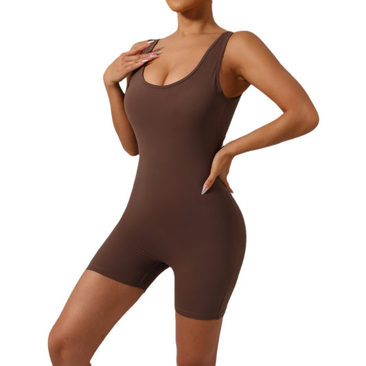 Form Fitting All in One Bodysuit Workout Yoga Jumpsuit with Peachy Shorts for Optimal Comfort and Support