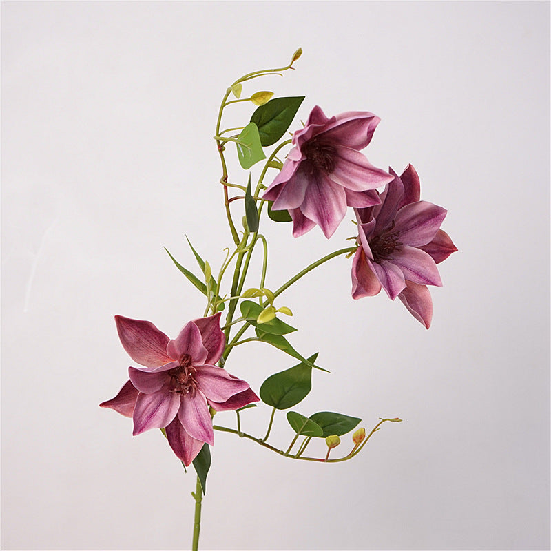 Elegant Nordic-Inspired Soft Touch Faux Clematis Flower Arrangement for Luxurious Home Decor – Perfect for Living Room and Floral Accents