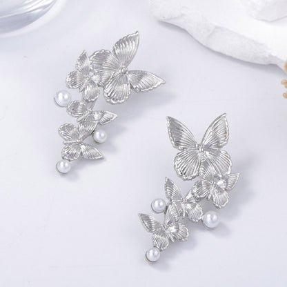 Elegant Vintage-Inspired Luxury Earrings with Alloy Faux Pearl and Butterfly Design – Perfect Everyday Wear for Women