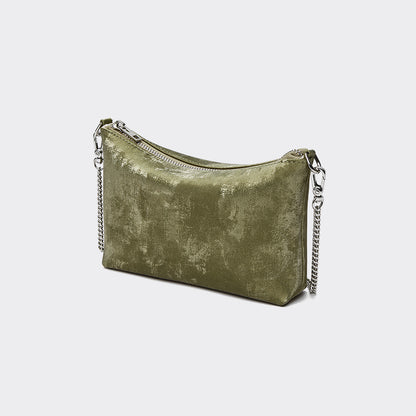 Elegant Satin and Leather Chain Crossbody Bag Vintage Metal Makeup Pouch Mini Shoulder Bag for Any Occasion