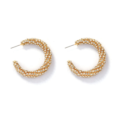 Elegant and Luxurious Geometric-Cut Curve Design C-Shape Earrings with Sparkling Rhinestones - Versatile, Dazzling Ear Accessories for Any Occasion