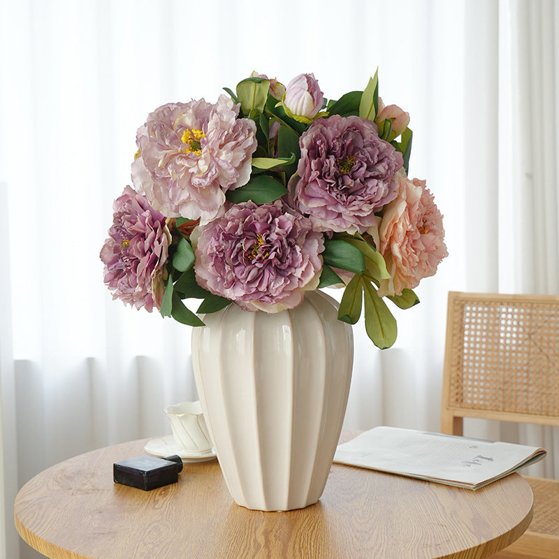 Elegant European-Style Home Décor: Realistic Artificial Peony Flowers with Two Elegant Heads for Living Room and Entryway Display