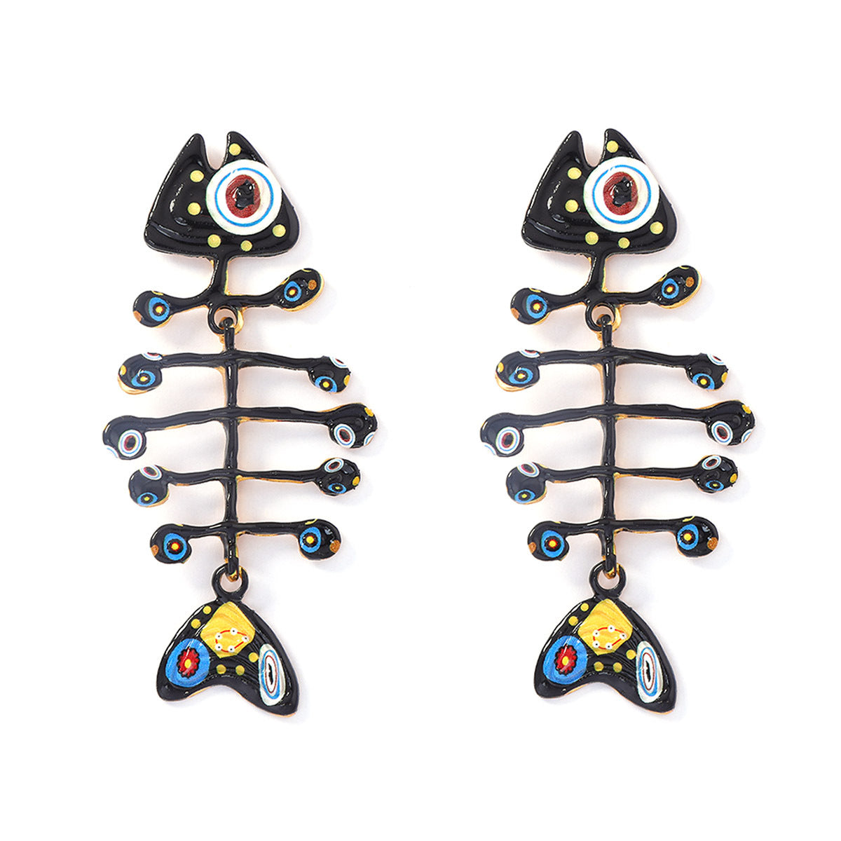 Stylish and Trendy Beach-Inspired Alloy Fishbone Earrings with Unique Oceanic Print for Women - Exaggerated Black Fishbone Design for a Distinctive Look