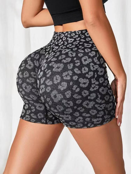 High Waisted Leopard Print Yoga Shorts 7 Vibrant Colors Flattering Ruching for Comfort and Style