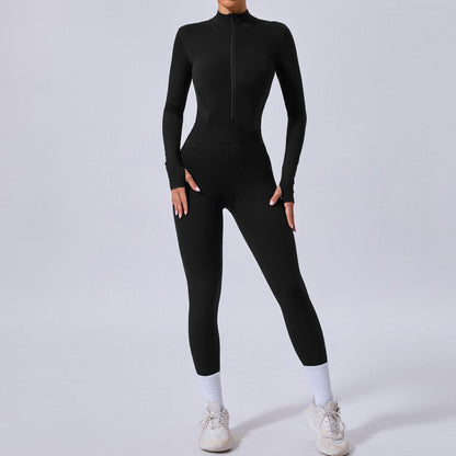 Women's Side Mesh Yoga Jumpsuit with Finger Hole Detail High Performance Stretchy Comfortable Workout Bodysuit with Elastic Waist for Fit and Flexibility Style 80426