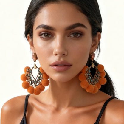 Chic & Minimalist Oversized Fluffy Pom Pom Drop Earrings with Zirconia Inlay - Unique, Luxurious Accessories for Elevated Style