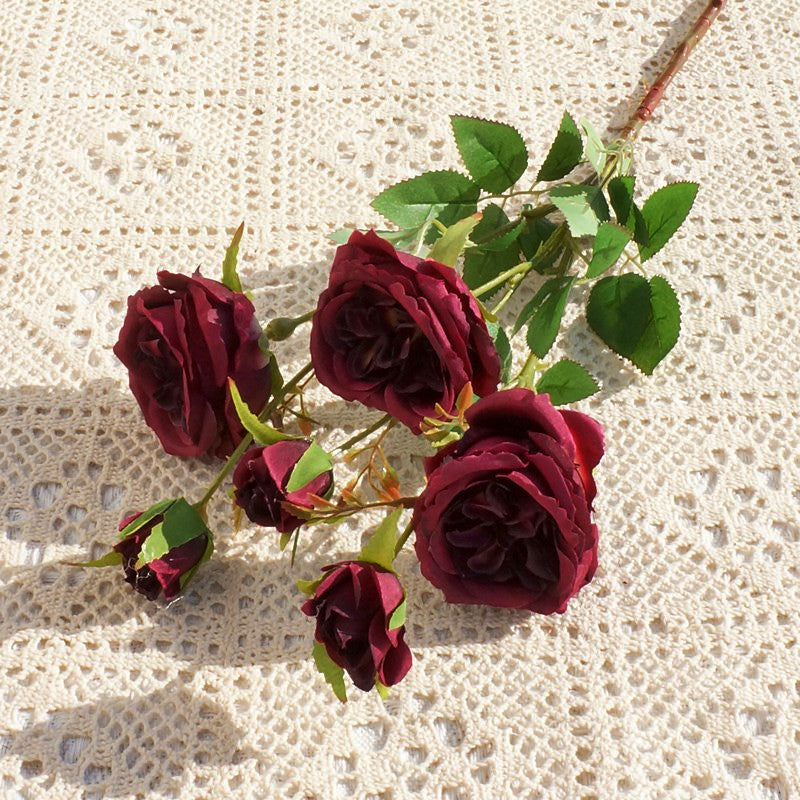 Realistic Austin Rose Stem with 6 Heads - Perfect for Weddings, Home Décor, Photography Props, and Elegant Floral Arrangements