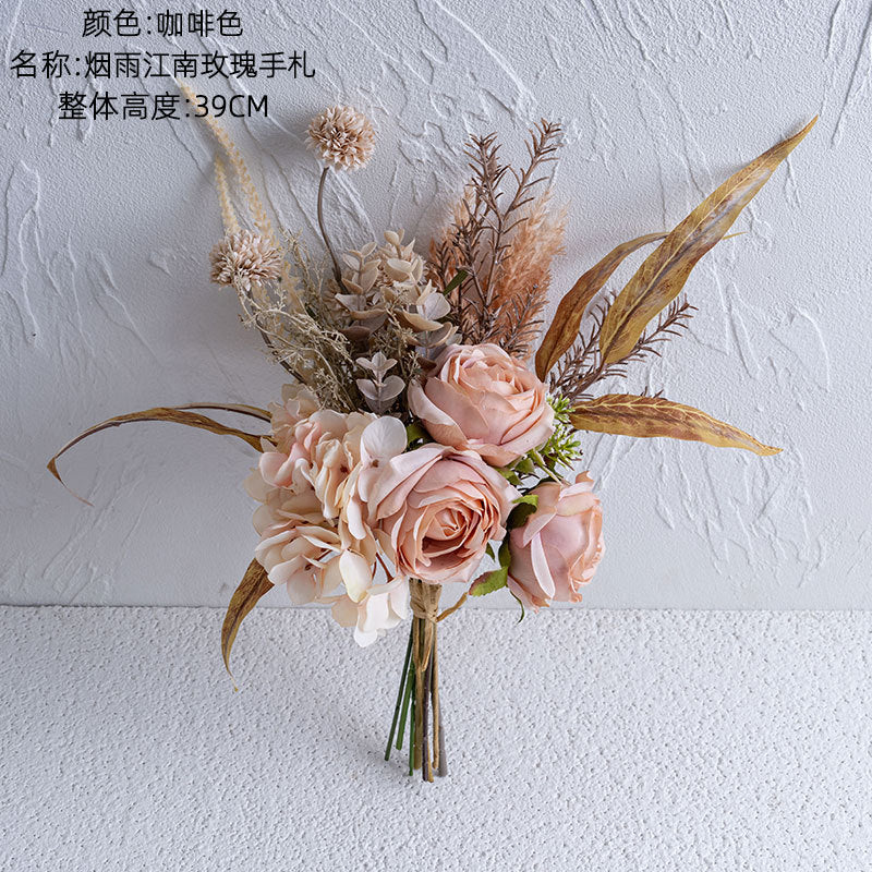 Elegant Smoke and Rain Southern Jiangnan Rose Handcrafted Bouquet - Realistic Floral Home Decor for Stunning Wall Displays and Special Occasions - Model CF01419