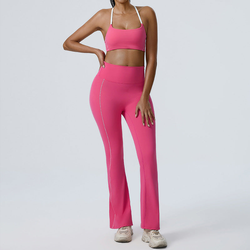 Elevate Your Workout with our Yoga Bra and High Waisted Wide Leg Pants Set Flattering Bell Bottoms for Comfort and Support