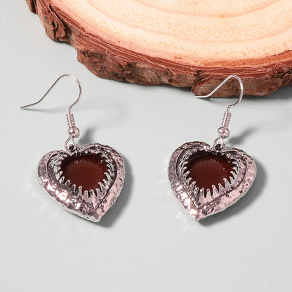 Vintage Goth-Inspired Geometric Heart-Shaped Pendant Layered Necklace and Earring Set for Women – Unique Double-Strand Chain Jewelry for a Bold Statement