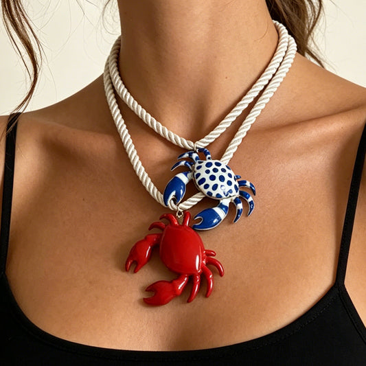 Adorable Summer-Inspired Colorful Crab Pendant Necklace - Versatile Minimalist Vacation Style for Unique Fashion Lovers