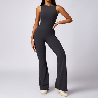 Peach Lift Yoga Bodysuit for Women Casual Fitness Jumpsuit with Flare Legs Elegant Back Design for Yoga and Workout Sessions Model 8668