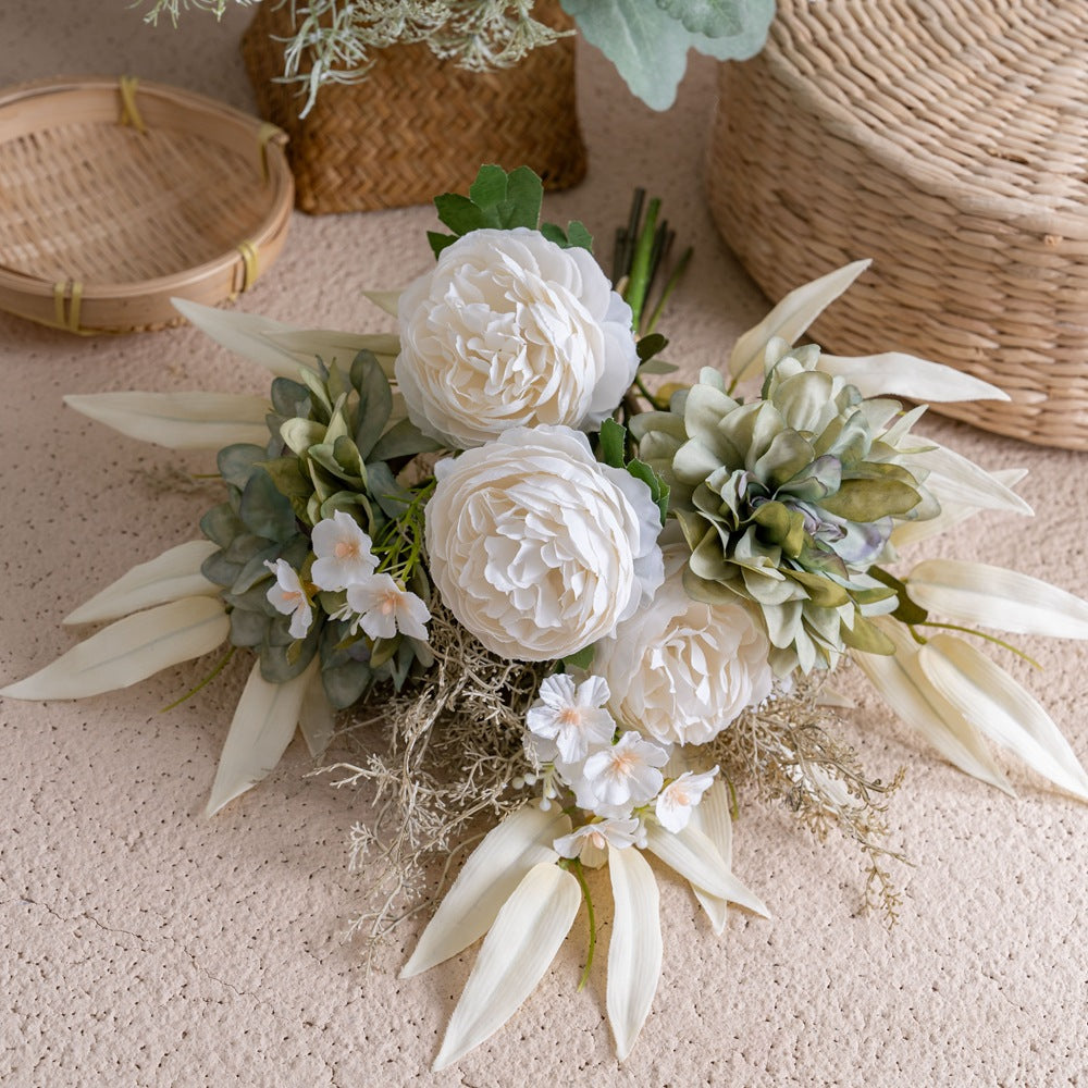 Elegant Wall Décor: Sacred Harmony Handcrafted Faux Flower Bouquet for Home Decoration, Perfect for Weddings & Special Celebrations - Realistic Rose Bouquet CF01412