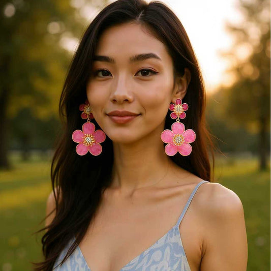 Elegant Minimalist Fresh Floral Drop Earrings for Women | Trendy Alloy Contrast Color Design Perfect for Everyday Commute and Casual Wear