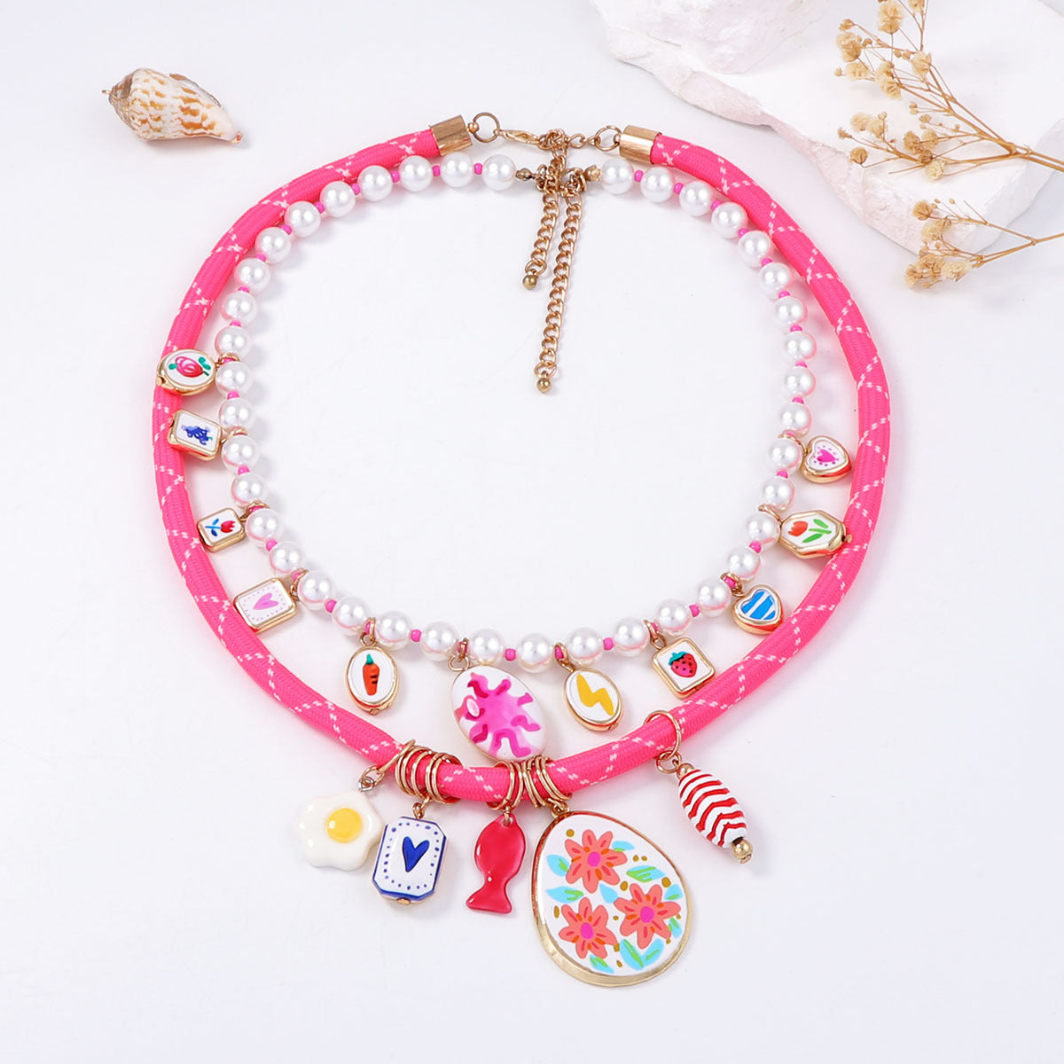 2-Piece Set of Elegant Faux Pearl Beaded Layered Pendant Necklaces - Trendy Multicolor Mixed Metal Jewelry for Women