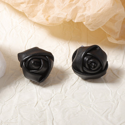Chic French-Inspired Valentine's Day Leather Rosebud Earrings – Perfect for Winter, Available in Two Stunning Colors, Effortlessly Stylish and Versatile for Every Woman