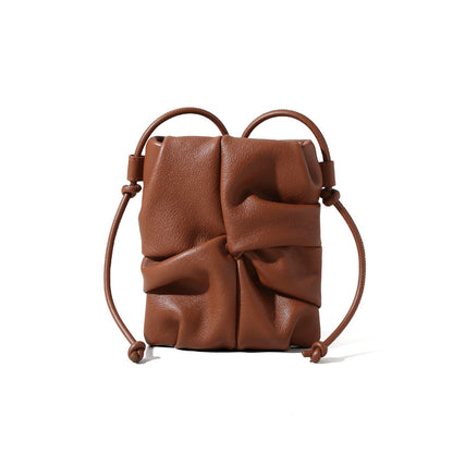 Elegant Spring Summer Genuine Leather Wrinkled Crossbody Bag for Women Unique Mini Design Minimalist Grain Cowhide Shoulder Bag