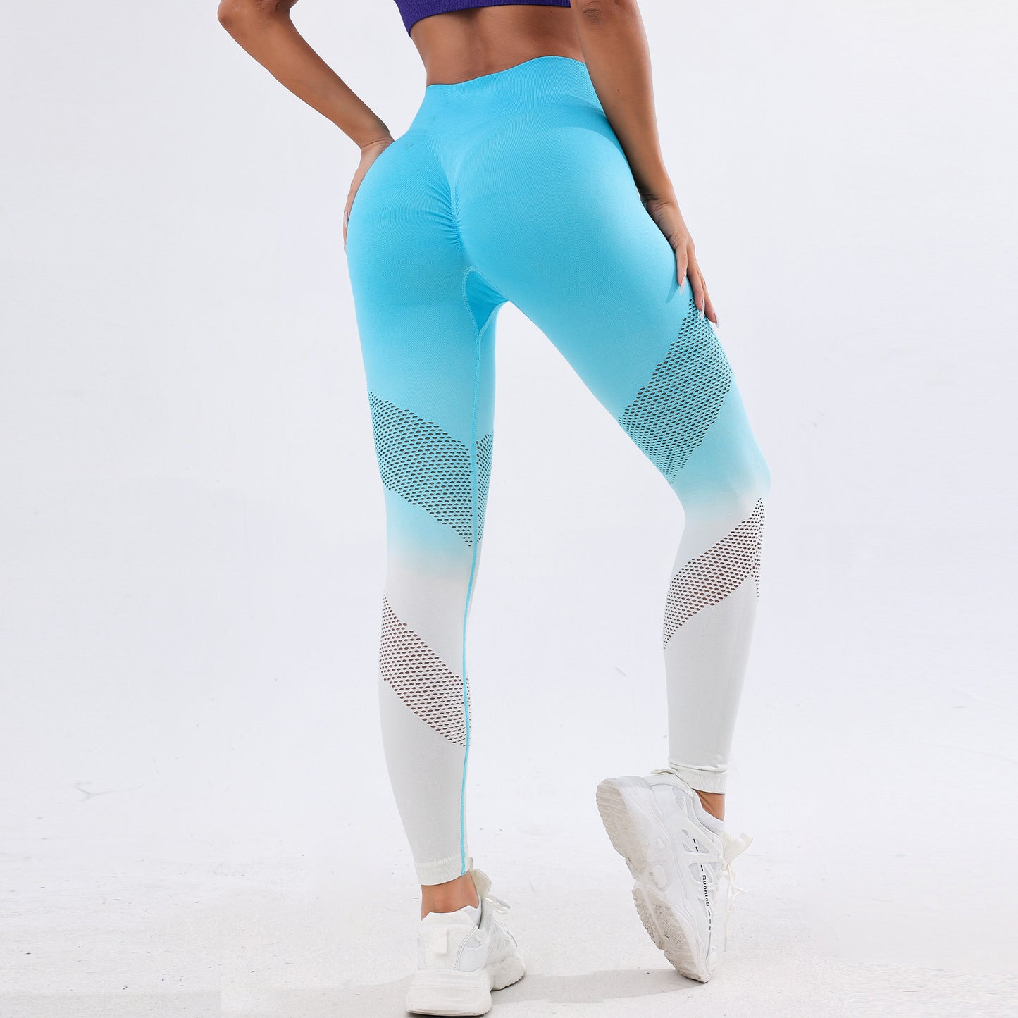 Women's High Waisted Quick Dry Hollow Out Gradient Color Leggings for Enhanced Lift No Show Seam Yoga and Fitness Pants