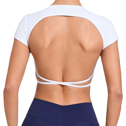 Women's Quick Dry Backless Workout T Shirt with Built In Bra Padding for Fitness and Yoga Sessions Model 71240