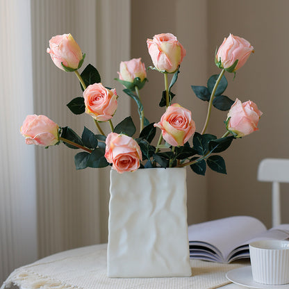 Realistic European-Style Faux Rose Blooms - Elegant Focused Edge Rose Buds for Home Decoration, Wedding Events, and Photography Props