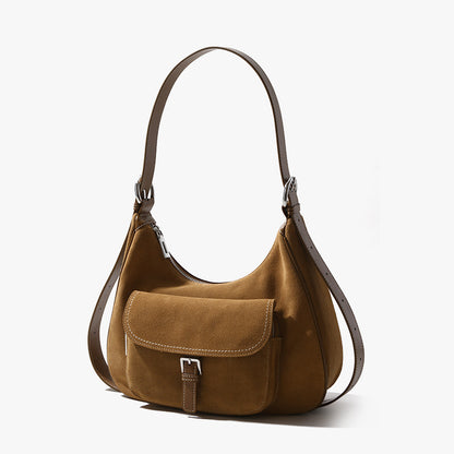 Elegant Vintage Inspired Shiny Matte Cowhide Shoulder Bag Spacious Commuter Crossbody Messenger Bag for Women