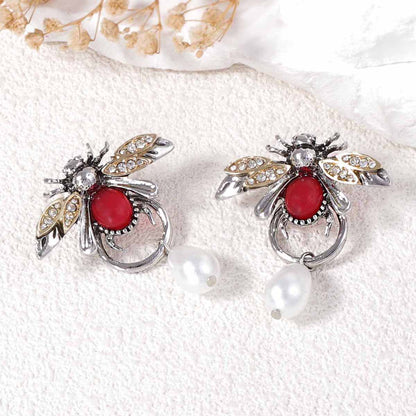 Stylish Vintage-Inspired Insect Water Drop Faux Pearl & Micro Pave Zircon Animal Earrings – Exquisite High-End Design for Women