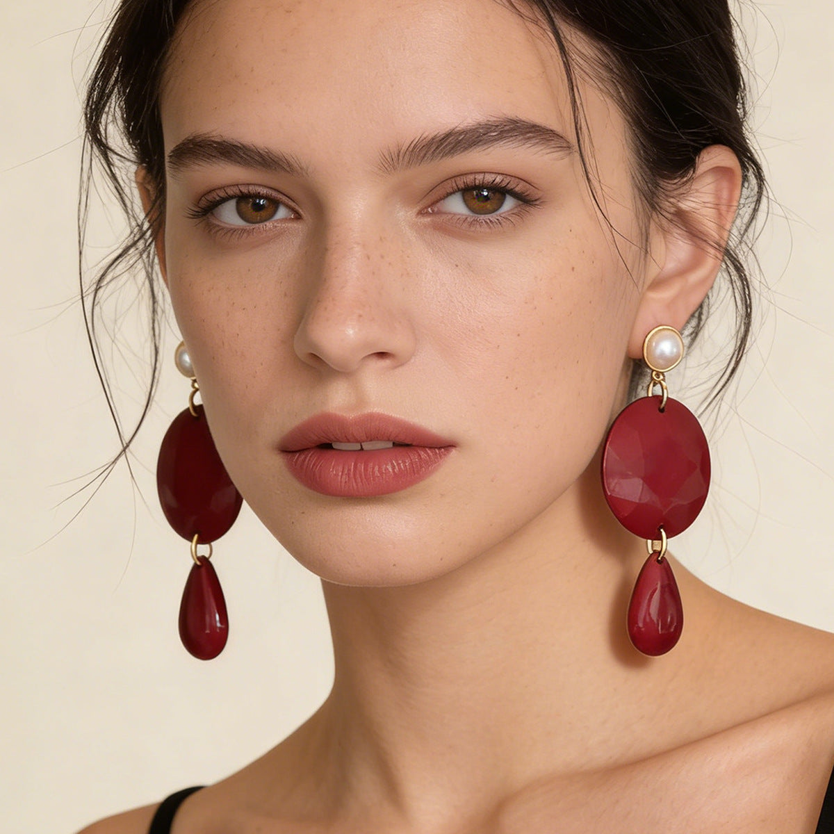Bohemian-Inspired Statement Geometric Oval Earrings with Faux Pearls - Unique Casual Women's Ear Jewelry for a Stylish Look
