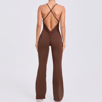 Adjustable Shoulder Strap Flare Yoga Jumpsuit Hollow Out Design for Enhanced Lift and Support for Fitness Enthusiasts