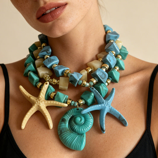 Unique Designer Summer Ocean-Inspired Colorful Pendant Necklace for Women - Perfect for Vacation Vibes and Everyday Wear
