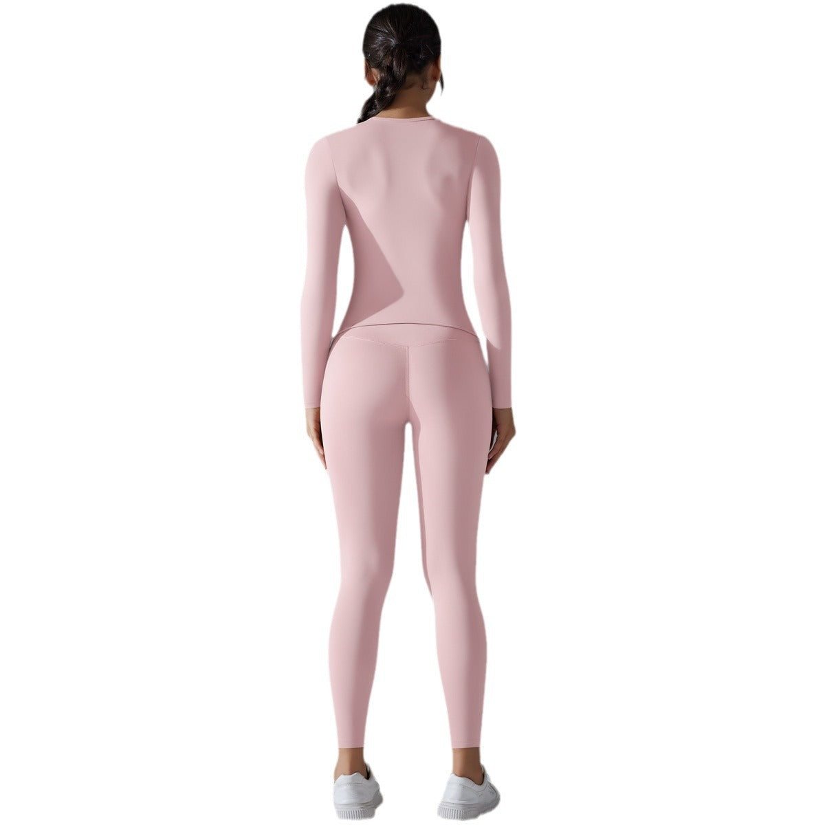 High Waisted Long Sleeve Yoga Set with Fitted Round Neck and Sculpting Leggings for Comfort and Style