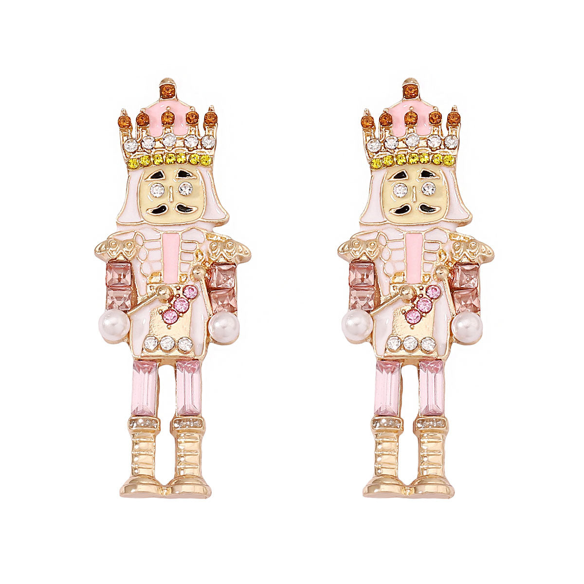 Stylish and Eye-Catching Oversized Alloy Nutcracker Soldier Earrings with Stunning Rhinestone Accents - Unique Creative Jewelry for Women
